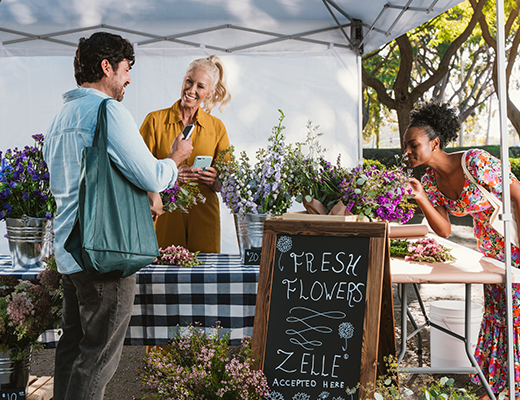 Flower market vendor using Zelle